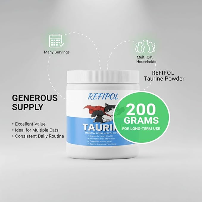 PurrVita Taurine for Cats,Taurine for Dogs,Kittysupps Cat Taurine Supplement for Heart & Eye Health - Premium Formula with Essential Vitamins for Adult Cats & Kittens
