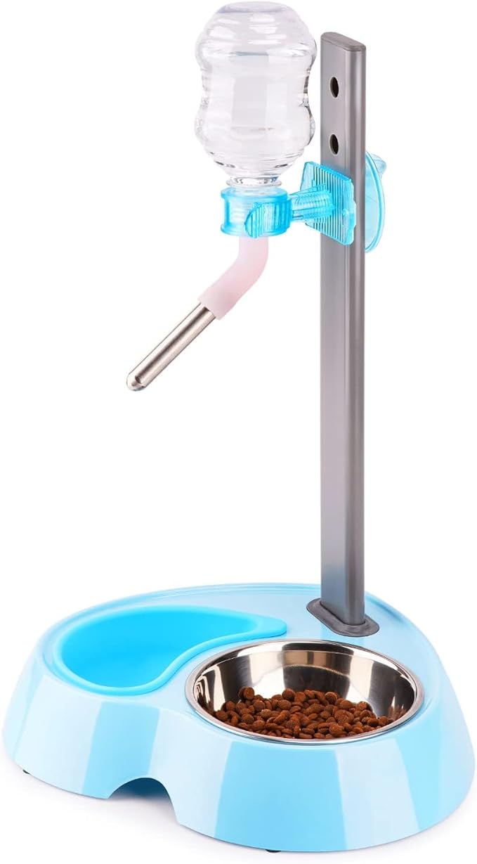 Super Design Elevated Pet Feeder with Stainless Steel Bowl & Automatic Water Dispenser – Adjustable Dog Cat Feeding Station with 360° Rotating Bottle, Non-Slip Base & Spill-Control Silicone Catcher