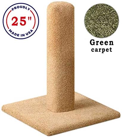 CozyCatFurniture 20, 25 & 30 inches Tall Carpeted Wooden Cat Scratching Posts, Green Color, Made in USA (25")