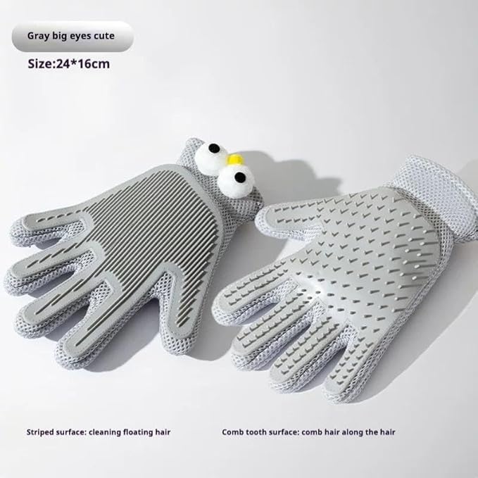 2-in-1 Pet Grooming Glove for Cats and Dogs, Double-Sided Hair Removal & Massage Glove, Anti-Scratch Cleaning Brush for Shedding, Soft Silicone Pet Hair Remover Mitt for Home Grooming (Grey)