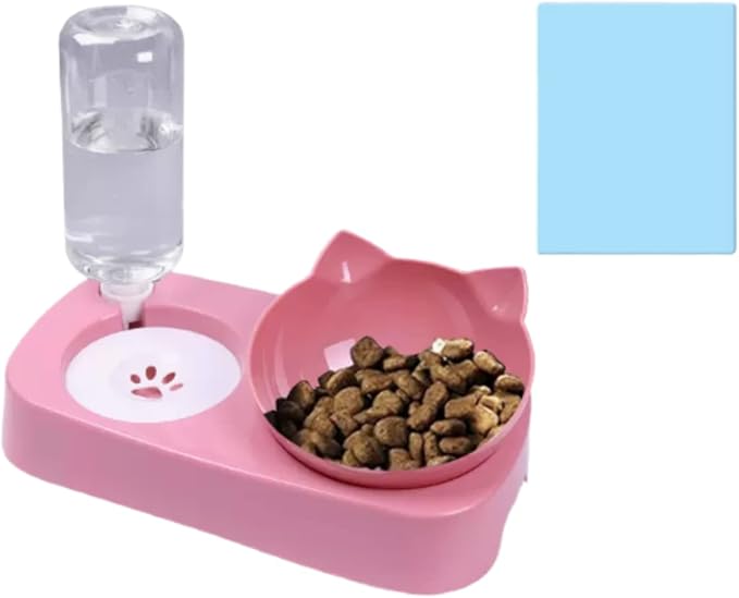 Cat Bowl, Automatic Drinking Water, Anti Slip Pad Design for Anti Tipping Water and Food, Suitable for Cats/Dogs, Blue/Green/Pink, 11.02 * 11.81 * 6.49 Inches. (Pink)