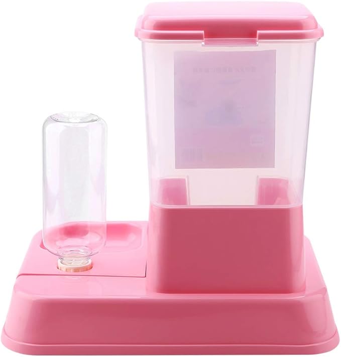 Pet Feeder and Water Dispensers Set, Automatic Pet Feeder Detachable Food Dispenser Water Bottle Cats Dogs Feeding Tool, Dog Cat Bowls Puppy Feeder and Pet Dish for Small Dog(Pink)