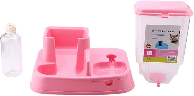 Pet Feeder and Water Dispensers Set, Automatic Pet Feeder Detachable Food Dispenser Water Bottle Cats Dogs Feeding Tool, Dog Cat Bowls Puppy Feeder and Pet Dish for Small Dog(Pink)