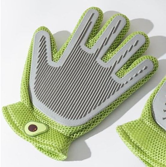 2-in-1 Pet Grooming Glove for Cats and Dogs, Double-Sided Hair Removal & Massage Glove, Anti-Scratch Cleaning Brush for Shedding, Soft Silicone Pet Hair Remover Mitt for Home Grooming (Green)