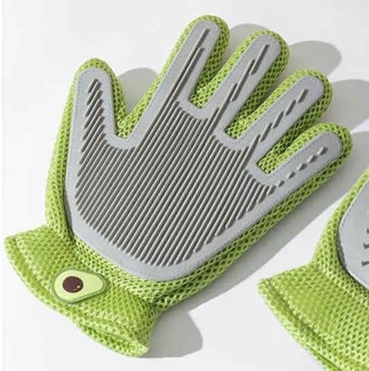 2-in-1 Pet Grooming Glove for Cats and Dogs, Double-Sided Hair Removal & Massage Glove, Anti-Scratch Cleaning Brush for Shedding, Soft Silicone Pet Hair Remover Mitt for Home Grooming (Green)