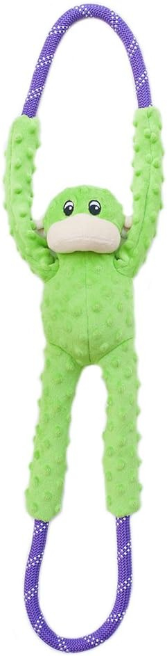 ZippyPaws RopeTugz - Durable Dog Pull Rope Toy, Interactive Tug of War for Large, Medium, & Small Dogs, Squeaky Pet Products to Keep Them Busy, Made with Heavy Duty Climbing Rope - Green Monkey