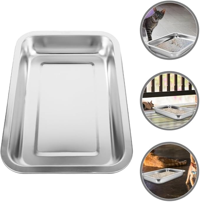 Stainless Steel Cat Litter Box Open Design Large Metal Litter Pan Easy to Clean Portable Kitten Tray for Cats and Small Pets