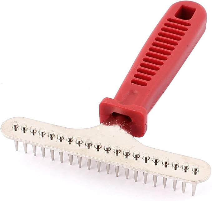 uxcell Plastic Handle Pet Dog Care Cleaning Grooming Comb Brush Rake, Red