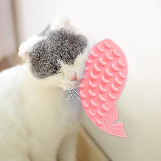 Whale Shape Wall Mount Cat Grooming Brush, Self Adhesive Silicone Massage Scratcher with Catnip, Removable Hair Cleaning Tool for Cats