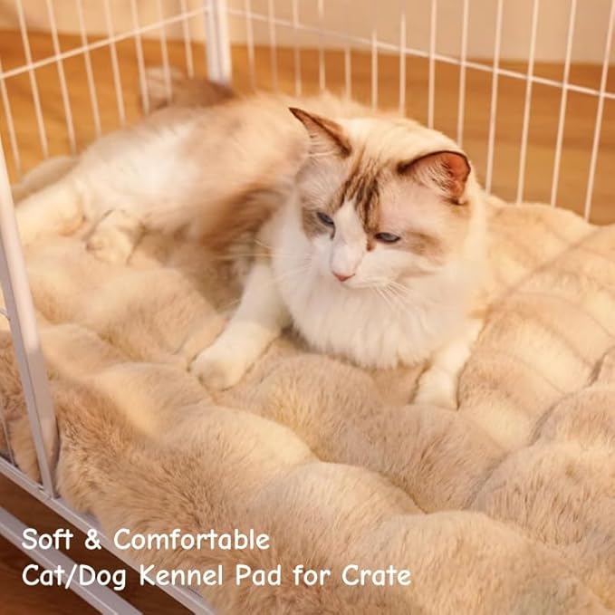 Cat Bed Mat Dog Crate Pads, Cat Beds for Indoor Cats Small Dogs, Plush Pet Bed Mats Faux Fur Dog Crate Mat with Removable Pillow for Cages/Floor/Couch (Green,M-15.7 * 23.6 in)