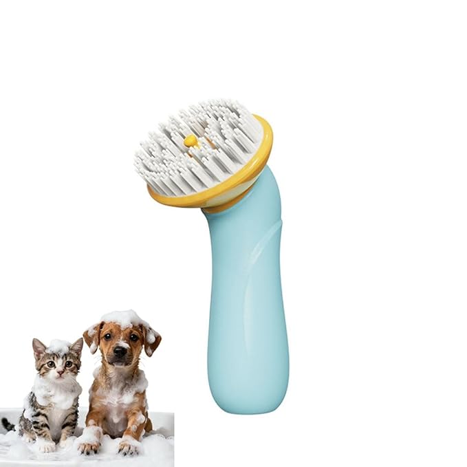 Pet Bath Brush Dog Cat Massage Hairbrush Comb with Shampoo Dispenser for Grooming Shower Scrubbing Shedding Massage Long Short Hair Pets Cats Dogs Supplies - Blue
