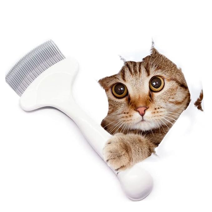 Cat Hair Comb Grooming Tool with Elastic Pins for Cleaning Easily Removes Tangles Knots and Loose Hair for Cat Grooming White
