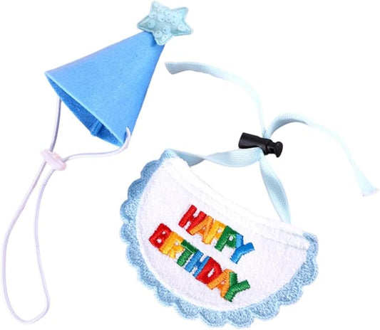 BESTYASH Dog Birthday Bandana and Wear-Resistant Embroidered Bib with Blue Star Hat Set for Pet Party Supplies, Adjustable Dog and Cat Costume Accessory