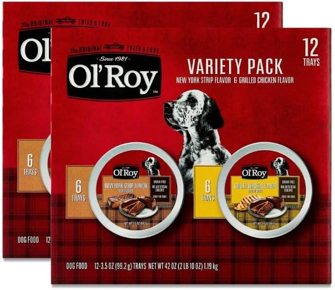 Ol's~Roys Grain-Free Wet Dog Food Variety Pack ~ (24 Count) ~ (3.5 Oz Cups) ~ New York Strip & Grilled Chicken Flavor, No Corn Wheat or Soy, All Natural, No Artificial Colors or Flavors, Daily Feeding