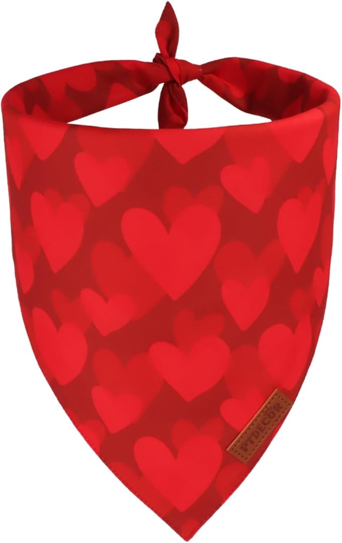 PTDECOR Valentines Dog Bandana, Reversible Red Heart Valentine Pet Scarf, Premium Durable Fabric, Red Bandanas for Medium Large Dogs (Large)