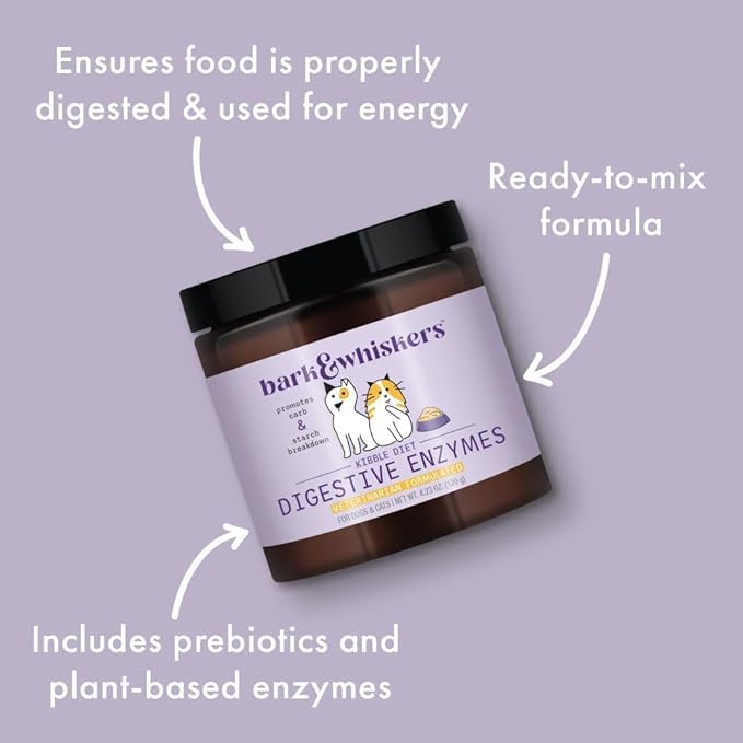 Bark & Whiskers Digestive Enzymes - Supports Kibble Digestion - Veterinarian Formulated - for Dogs & Cats - Non-GMO - 4.23 oz (120 g) - 150 Scoops