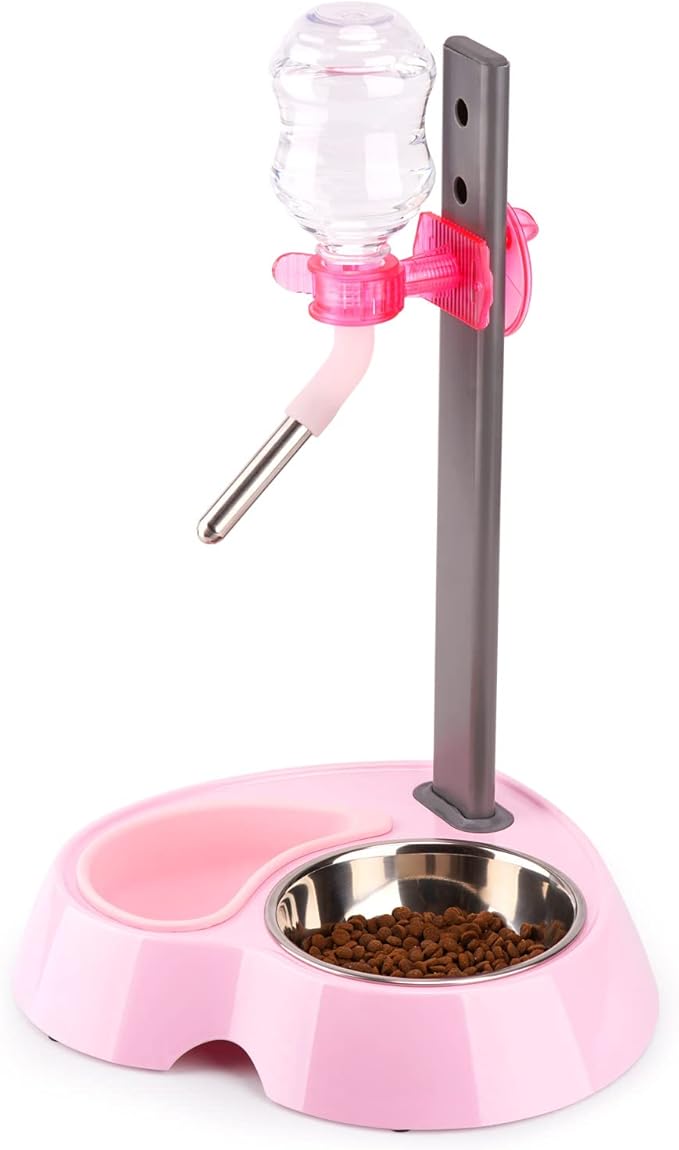 Super Design Dog Water Bottle Dispenser, Automatic Multifunctional Dog Crate Water Feeders Bowl Dispenser Portion Control Water Dispenser for Dogs & Cats, Mess Free, No More Dripping Beard Light Pink