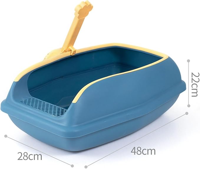 Cat Litter Box Open Top High Sided Anti Splashing Litter Tray with Scoop for Indoor Cats Kittens (2 Sizes)- L Blue