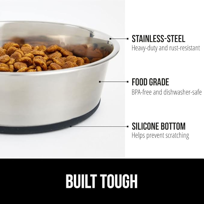 Gorilla Grip Thick Cat Litter Trapping Mat and Stainless Steel Dog Bowls Set of 2, Cat Mat is 35x23 Inch, Stainless Steel Dog Bowls Hold 2 Cups, Both in Black Color, 2 Item Bundle