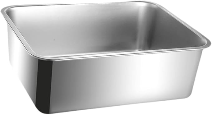 Stainless Steel Cat Litter Box Large Anti Splashing Non Stick Litter Tray Sand Container for Indoor Cats Kitten Toilet- Height 15cm