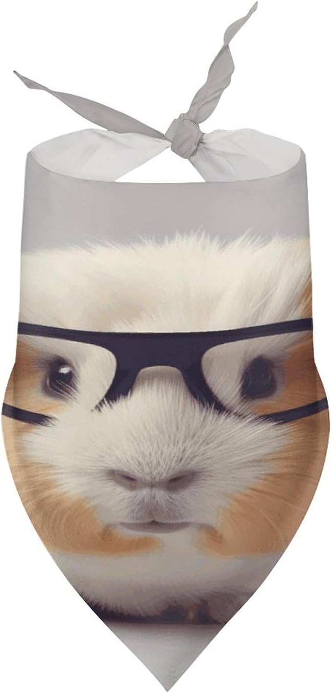 Dog Bandana Spring Pet Scarf Adjustable Triangle Guinea Pig with Glasses Printing Dog Bib Washable Polyester Puppy Bandana for Small Medium Large Dogs Cat Birthday Party Supplies