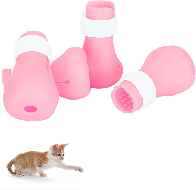 Anti Scratch Cat Shoes, 4pcs Anti Scratch Cat Foot Covers Adjustable Silicone Pet Cat Protector for Bathing Anti Off Claw Shoes Boots Cover()