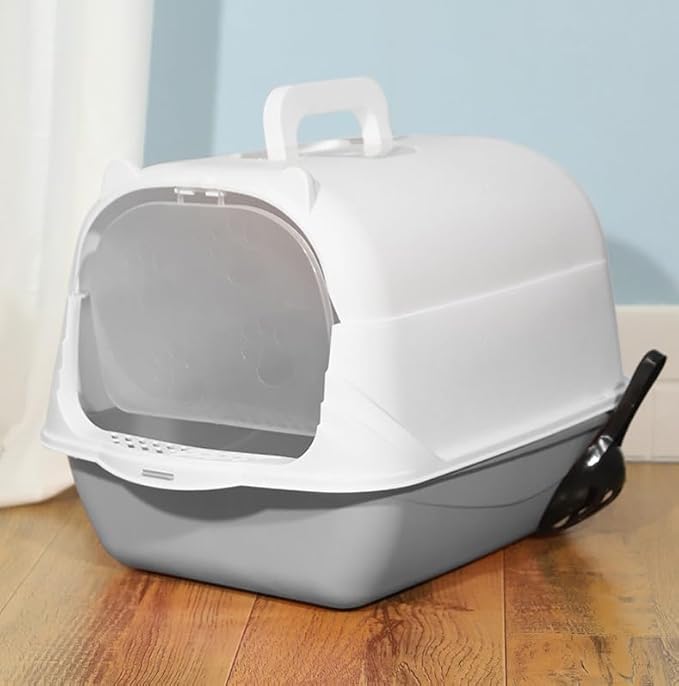 Cat Litter Box Enclosure Anti Splashcat Cat Toilet with Handle Clamshell Deodorization Kitty Litter Box Cat Supplies (Purple)