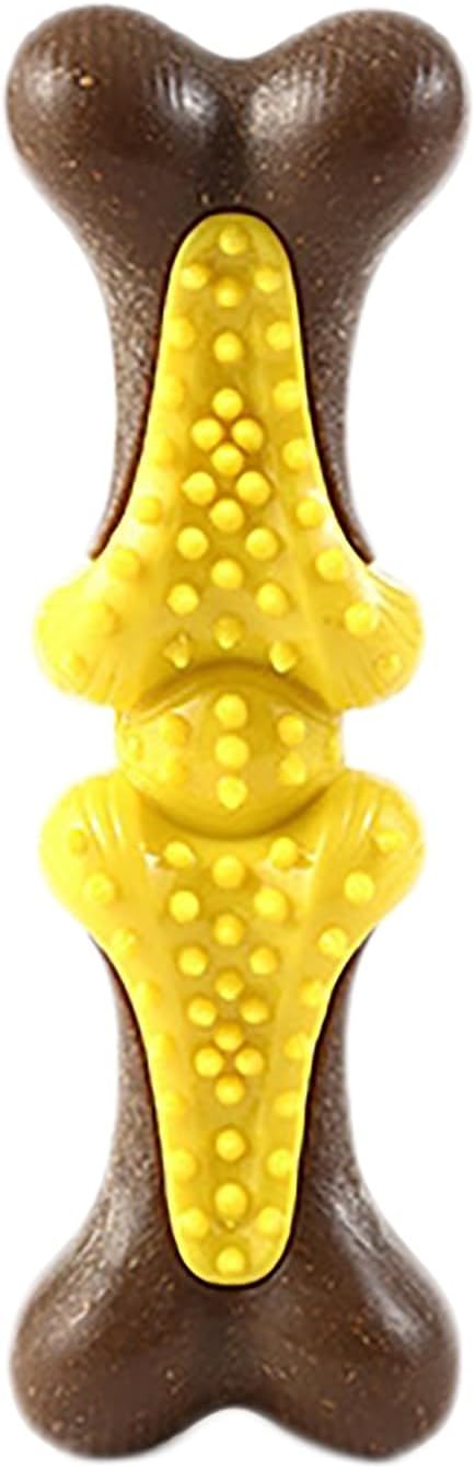𝐷𝑢𝑟𝑎𝑏𝑙𝑒 Dog Chew Toys for Large Aggressive Chewers Indestructible Bone-Shaped Dental Chew TPR Rubber with Wood Fiber Core Teething Teeth Cleaning Long-Lasting Interactive Pet Supplies