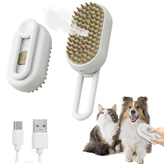 2025 New Cat Steam Brush, Upgrade 4 in 1 Multifunctional Pet Steam Groomer Comb, Silicone Steam Pet Self Cleaning Cat Brush for Removing Tangled And Loosse Hair (White)