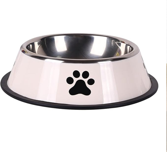 Stainless Steel Large Capacity pet Bowl Dog Food Bowl Multiple Specifications Anti-Fall Food Bowl Food Bowl Feeding pet Supplies(White-1pcs,Medium)