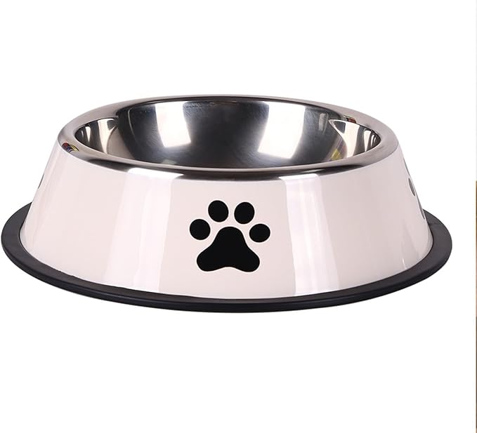 Stainless Steel Large Capacity pet Bowl Dog Food Bowl Multiple Specifications Anti-Fall Food Bowl Food Bowl Feeding pet Supplies(White-1pcs,X-Small)