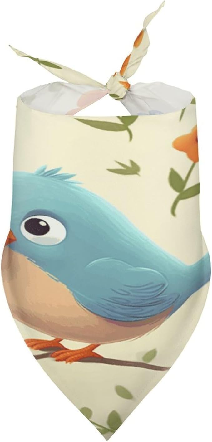 Dog Bandana Spring Pet Scarf Adjustable Triangle Cute Bird Printing Dog Bib Washable Polyester Puppy Bandana for Small Medium Large Dogs Cat Birthday Party Supplies