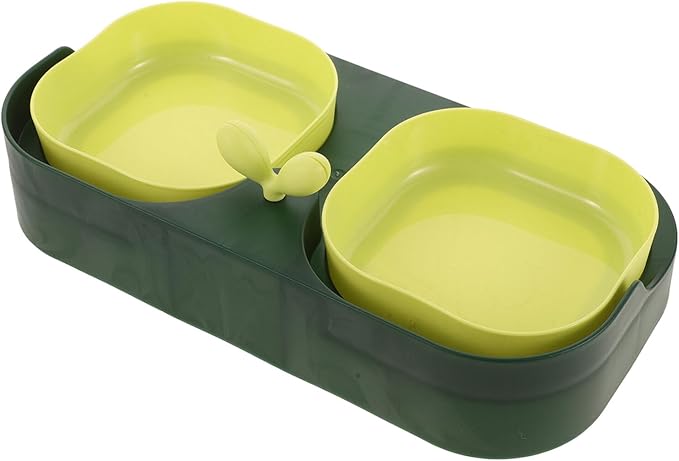 Cat and Dog Double Bowl Pet Feeder Set, Plastic Sturdy Food and Water Bowls for Indoor Feeding, Puppy and Kitten Feeding Supplies, Moss Green