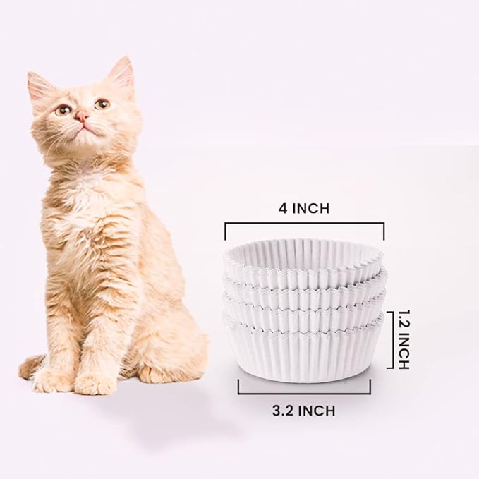 FattyBee 200 Pcs White Disposable Pet Feeding Bowls Liner, Small Paper Bowls for Cat Dishes, Wet Food, Feral Cat Feeding Station