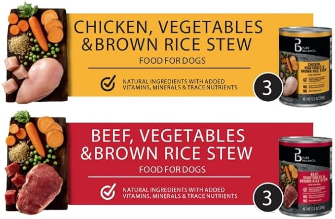 Pure~Balance Beef Stew and Chicken Stew Wet Dog Food Variety Pack ~ 12.5 Oz Cans ~ (6 Pack)