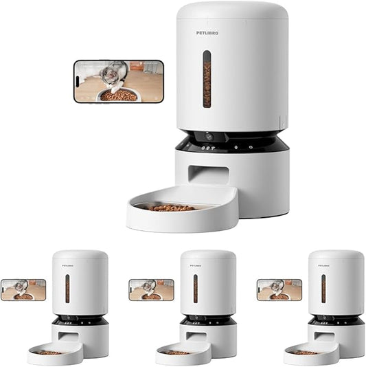 PETLIBRO Automatic Cat Feeder with Camera, 1080P HD Video with Night Vision, 5G WiFi Pet Feeder + 2-Way Audio, Low Food & Blockage Sensor, Motion & Sound Alerts for Cat & Dog Single Tray (Pack of 4)