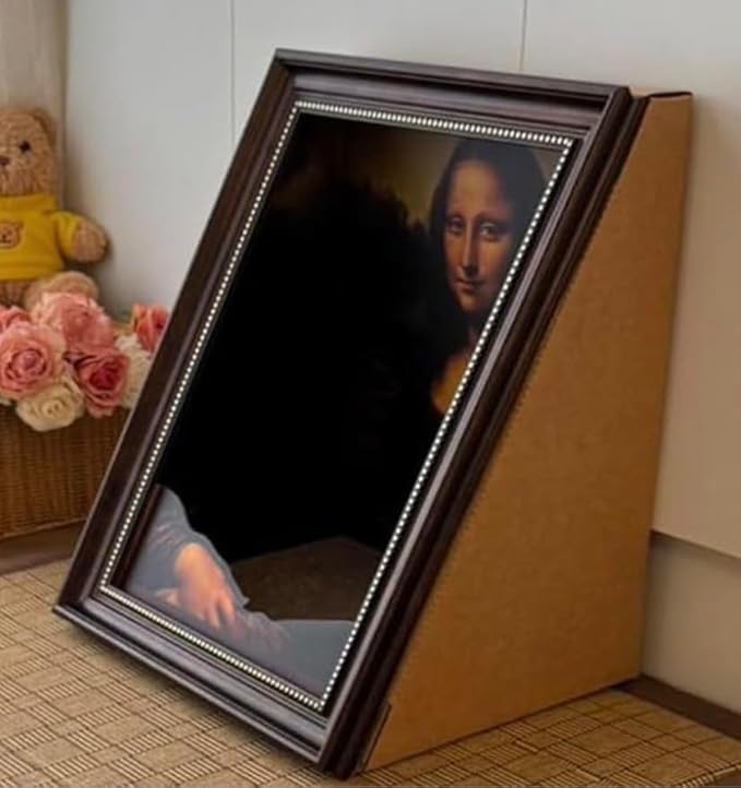Mona Lisa Cat Bed, Wooden Frame Design, Dimensions: 17x20.5x13.4 inches, Suitable for Small and Medium-Sized Cats, a for pet Cats.