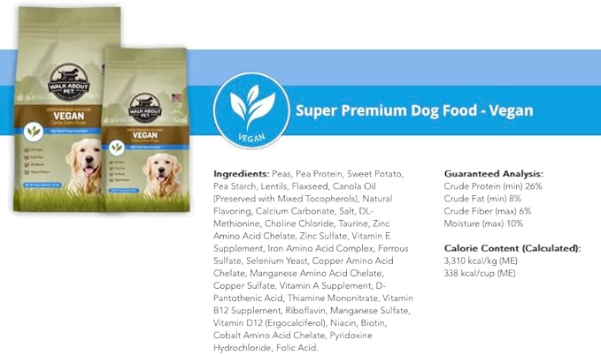 Walk About Pet, WA10038, Super Premium Canine Exotics Dog Food, Dry Alkaline Kibble, Vegan Recipe, Grain-Free, Gluten-Free, Single Source Protein, 25-Pound Bag