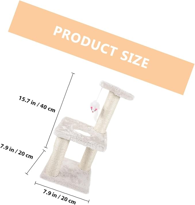 Beaupretty Vertical Cat Scratching Post with Sisal Rope and Mouse 3-Layer Multi-Level Cat Climber and Activity Tree