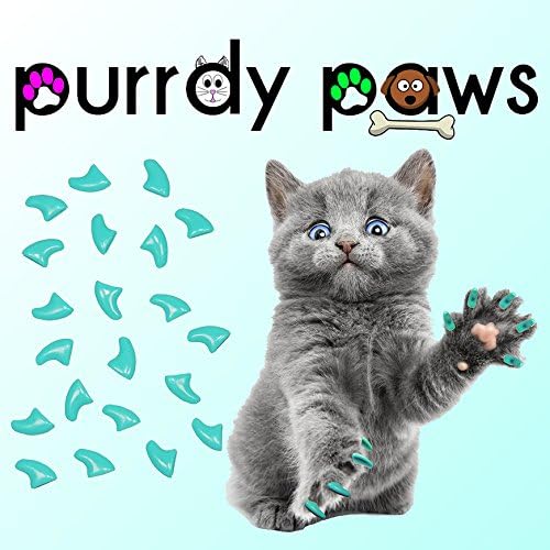 6 Month Supply Soft Nail Caps for Cats Turquoise Small - Extra Adhesives