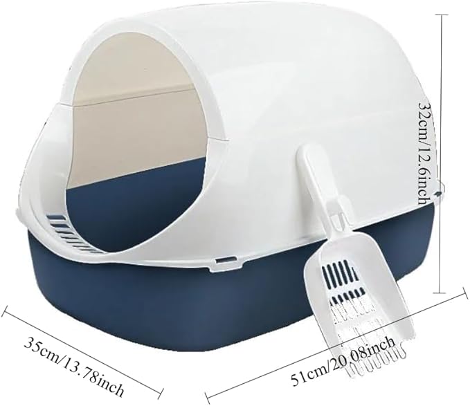 Fully Enclosed Cat Litter Box with Door Can Be Split Dual-Purpose Cat Toilet Anti-Splash Cat Shovel Semi-Sealed (Blue)