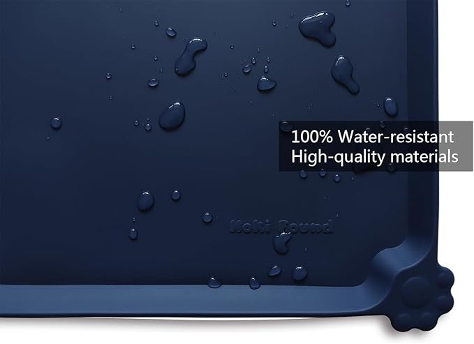 Hoki Found XX-Large Silicone Pet Food Mats Tray - Non Slip Pet Dog Cat Bowl Mats Placemat - Dog Pet Cat Feeding Mat - Waterproof Dog Cat Food Mats -Pet Water Mats for Carpet - French Navy