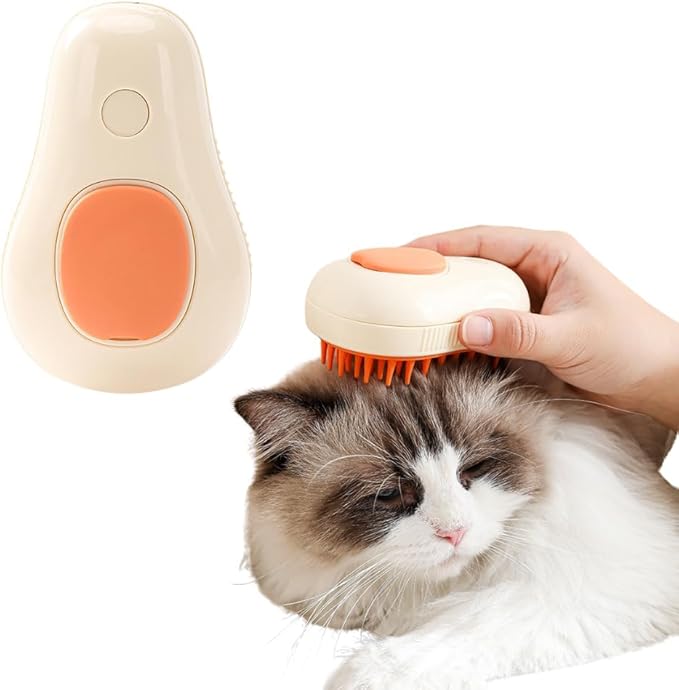 Cat Steam Brush, 3 in 1 Cat Comb for Massage, Self Cleaning Cat Brush with Water, Rechargeable Silicone Dog Steam Brush, Cat Bath Brush Eliminates Flying and Tangled Hair Cat Grooming Comb (Beige)
