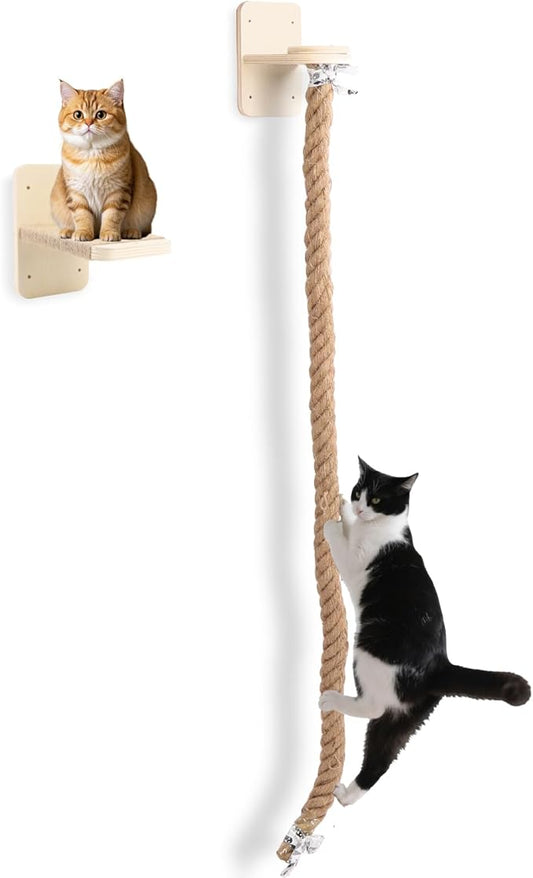 Cat Climbing Wall, Wall Mounted Cat Ladder, Cats Climbings Pole with 59in Climbing Rope, Larger and Wider Base Cats Ladder for Walls with Scratching Post (2m/78.7in Long)