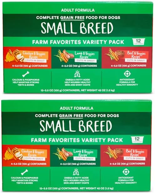 Grain Free Wet Dog Food Small Breed Variety Pack - Cuts in Gravy Chicken Beef Lamb Soft Dog Food for Small Dogs - Sensitive Stomach Meal Topper Picky Eaters - 84oz (24 x 3.5oz Cups)