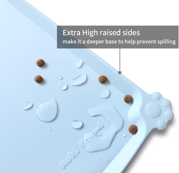 Hoki Found X-Large Silicone Pet Food Mats - Non Slip Dog Cat Bowl Placemat - Waterproof Dog Cat Food Mats for Carpet - Frost