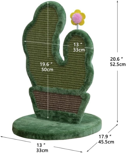 PetPals Cactus Cat Scratcher with Self- Grooming Brush, Double Sided Natural Sisal Scratching Pad, Potted Cactus Sisal Scratcher with Flower Toy, for Indoor Multi-Kitten Home,18" H