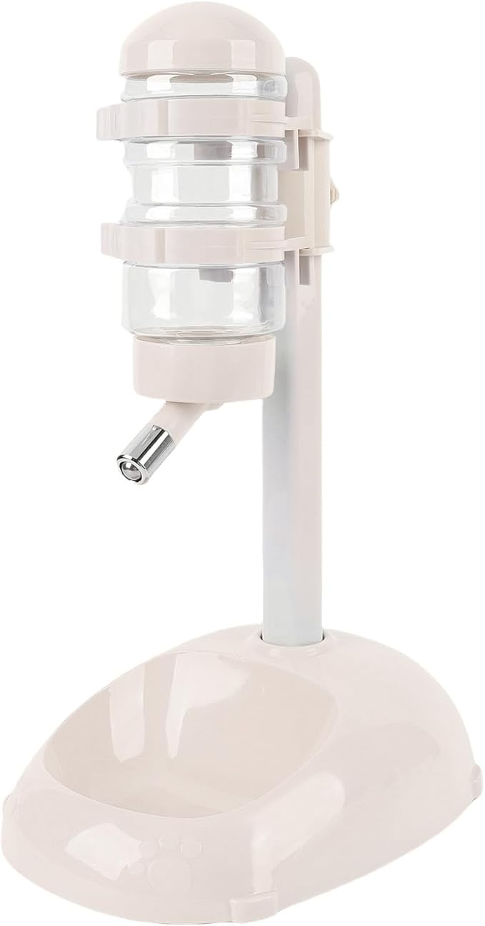 Pet Standing Water Dispenser, Height Adjustable Automatic Water Feeder Food Feeder Bowl, 500ml Dog Water Bottle Dispenser, Dog Cat Feeding Water Bowl Set (Beige)