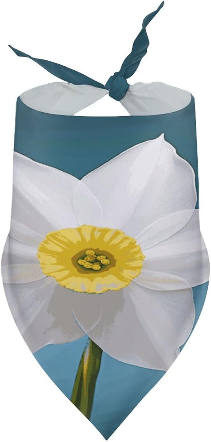 Dog Bandana Spring Pet Scarf Adjustable Triangle White Daffodil Printing Dog Bib Washable Polyester Puppy Bandana for Small Medium Large Dogs Cat Birthday Party Supplies