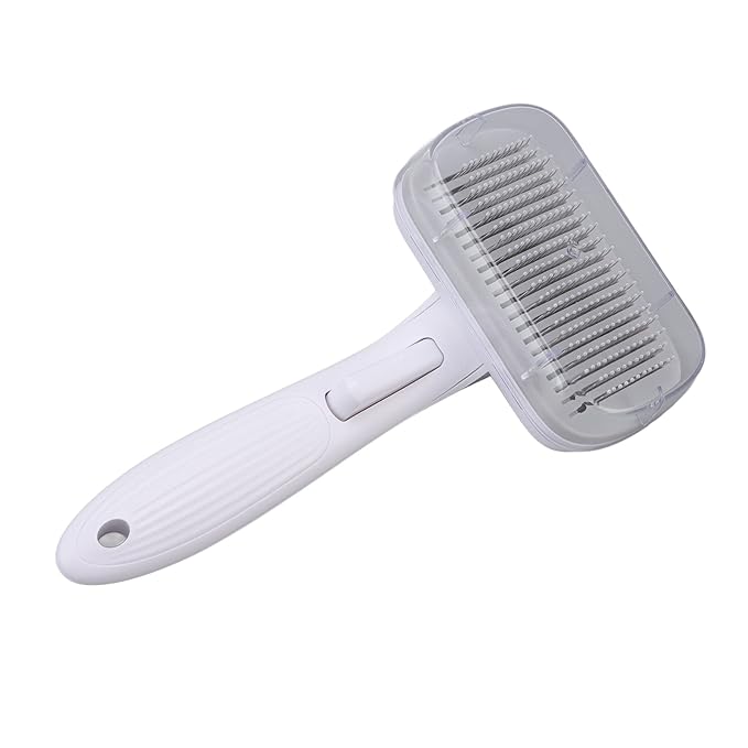 Cat Brush For Shedding, De Shedding Brush Dog Hair Dogs Cats Grooming Tool Self Cleaning Slicker Hair For Rabbit Massage Removes Loose Undercoat (Steel Wire Rubber Head Gray)